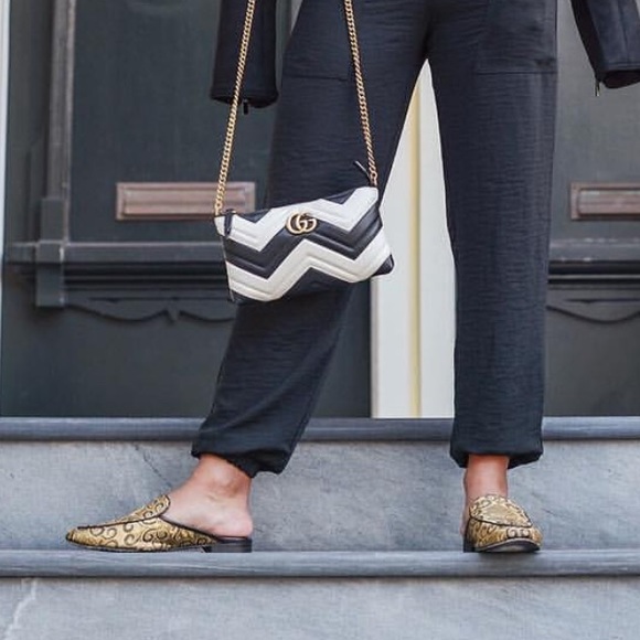 Gold Floral Brocade Close Toe Slip On Mule - Picture 2 of 8